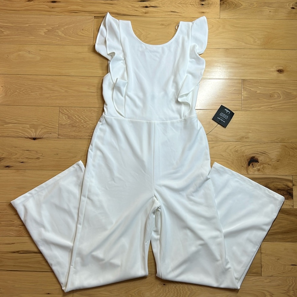 NWT Lulus White Feel Your Love Ruffled Wide-Leg Jumpsuit | Size Large